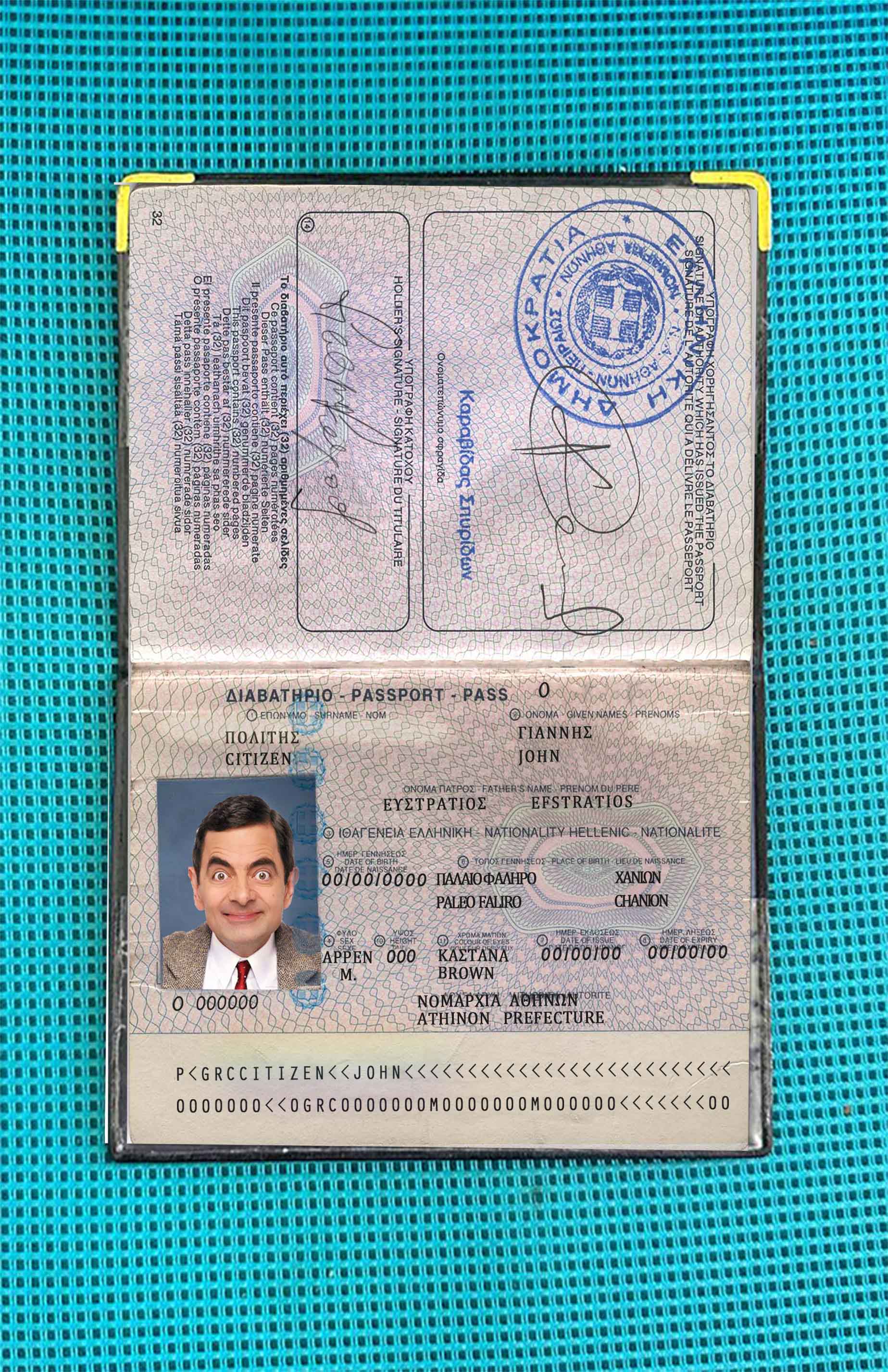 Greece passport version 3 photo look PSD template